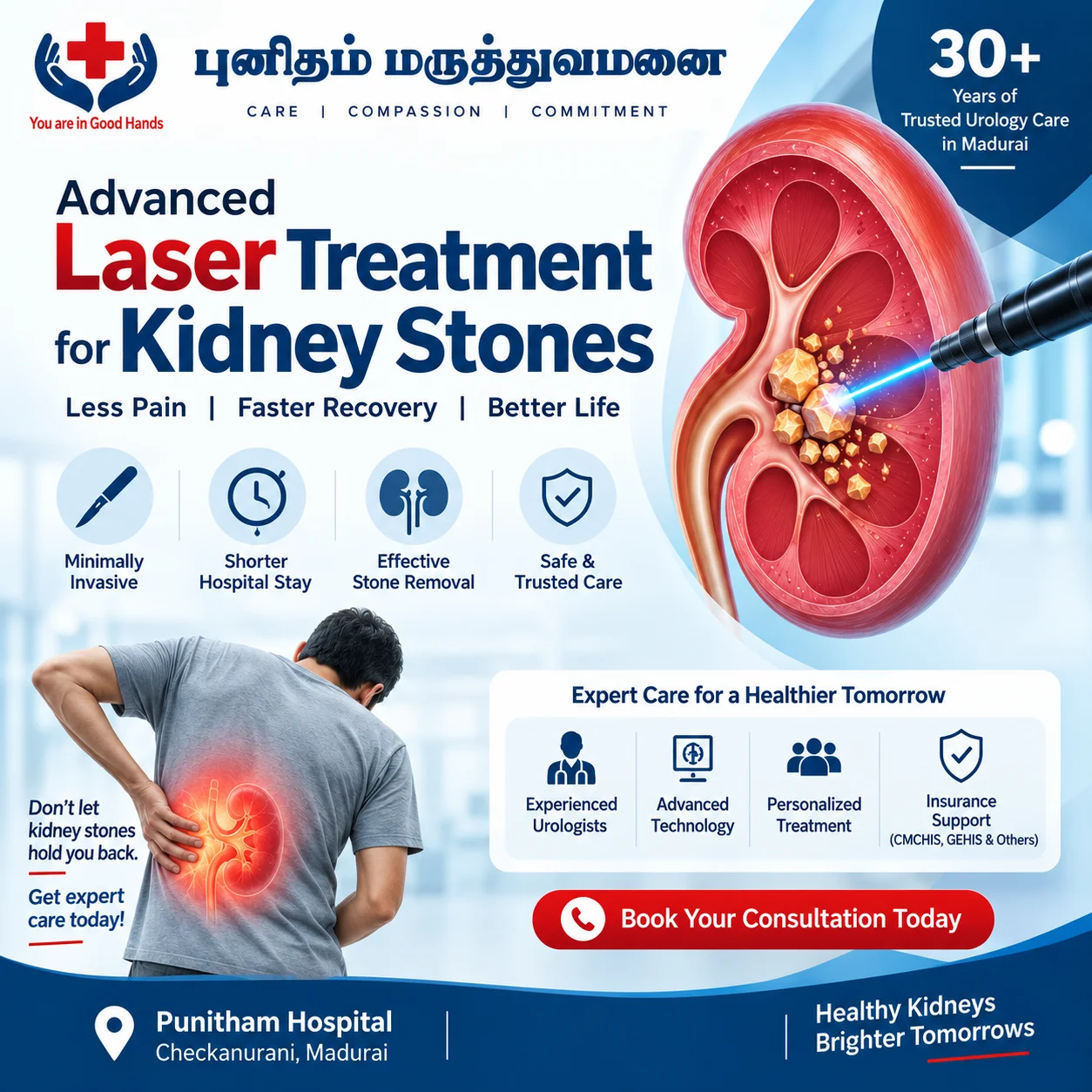 You are currently viewing Kidney Stone Laser Treatment in Madurai: Procedure, Benefits, Recovery & Cost
